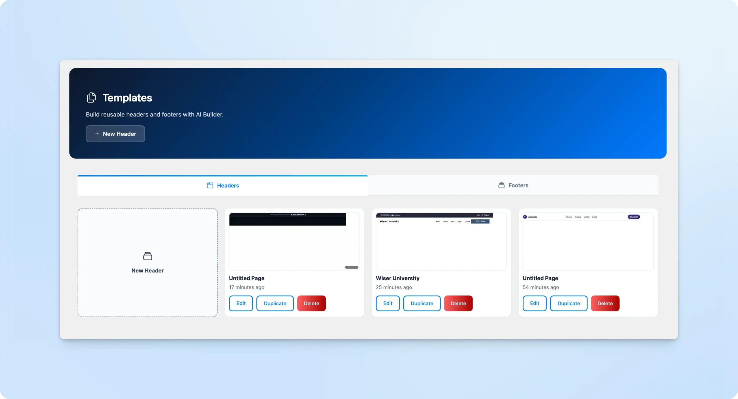 Header templates
